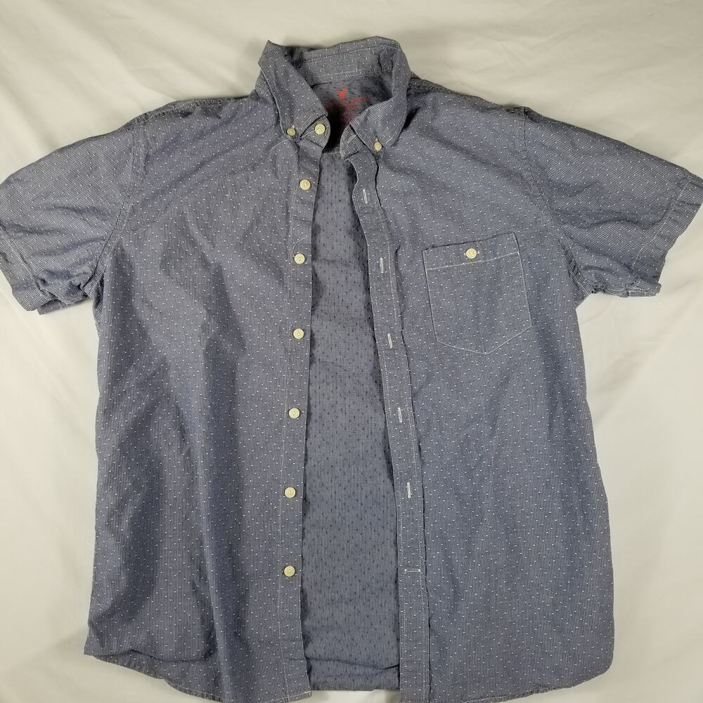 American Eagle Outfitters Mens M SS Dobby Stripe Button Down Shirt Blue